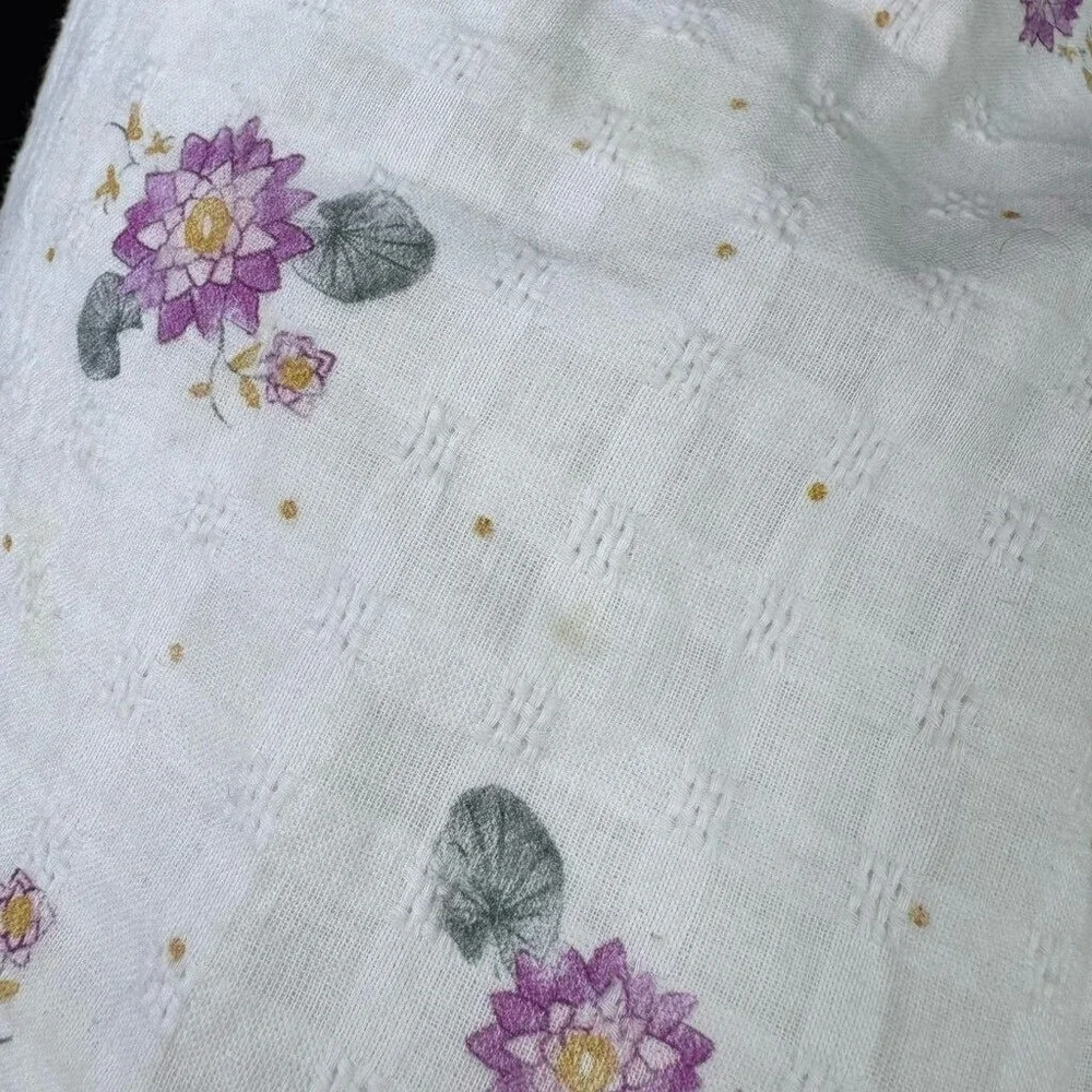 LALI Kids Dress Floral Cotton Button Front Ruffle Sleeve White Purple Girls 5 5Y